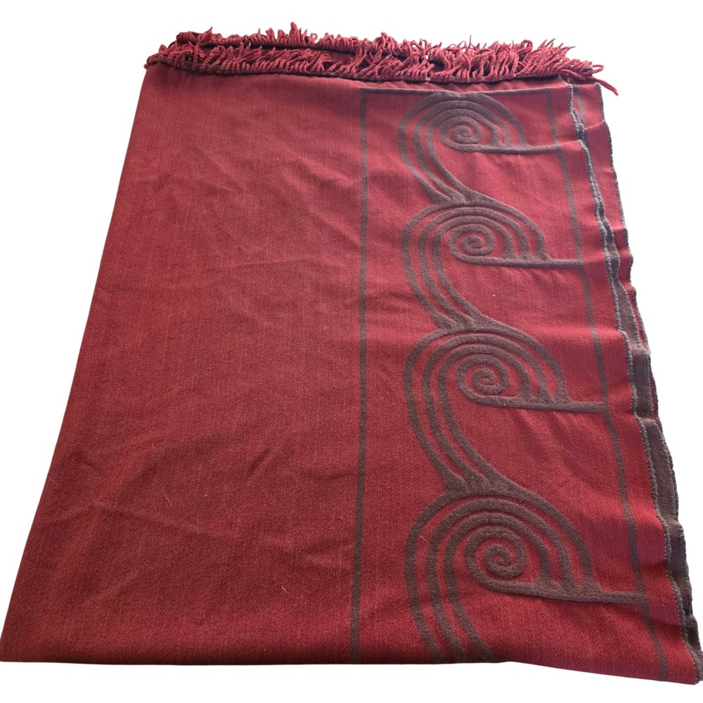 Maxwell Rodgers New Zealand Wool & Angora Throw Blanket Red Koru Wave 54x70